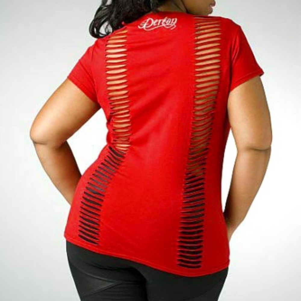 NEW  Dereon slashed Red BACK OPEN SHIRT tee PLUS  Y2K 00's 1X 14 16